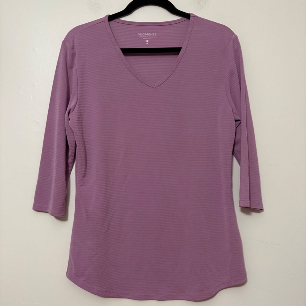 Segments Essentials Women Purple Ribbed V-Neck 3/4 Sleeve Tencel Modal Top M